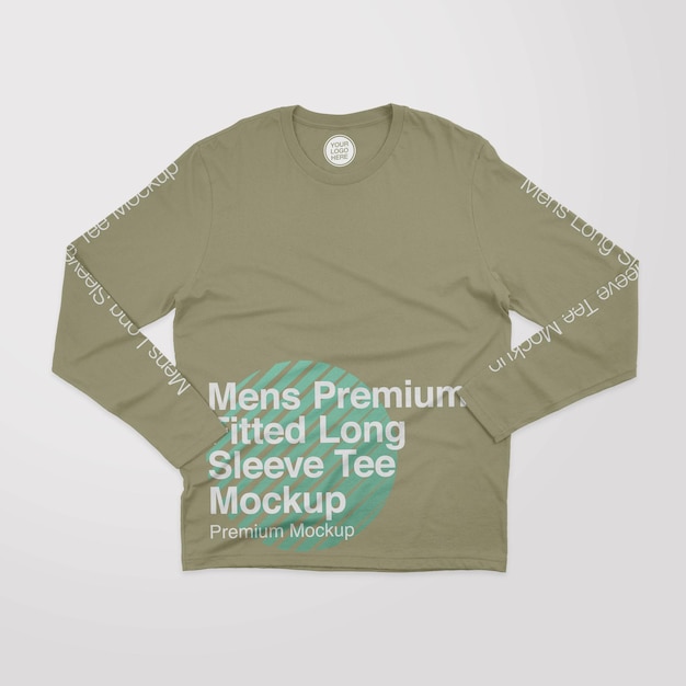 Mockup frontale con t-shirt a maniche lunghe aderente premium da uomo