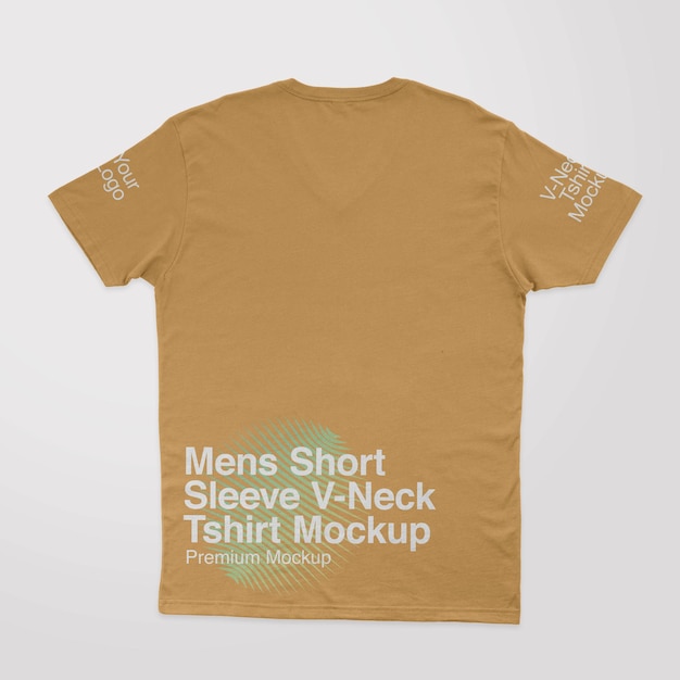 PSD mens premium shortsleeve vneck tshirt back mockup