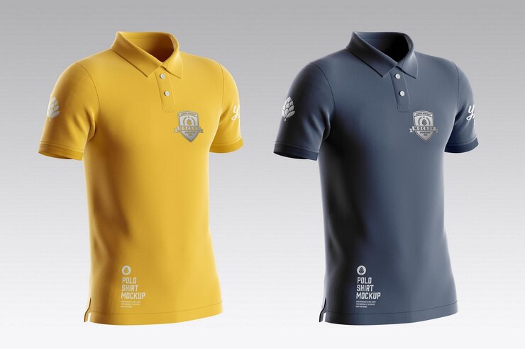 PSD mens short sleeve polo shirt mockup half view