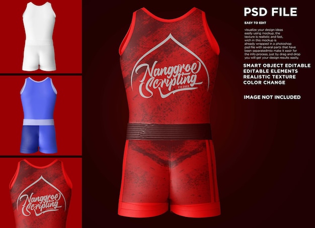 PSD mens singlet kick boxer fullset mockup