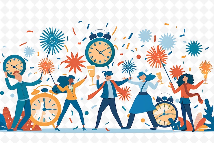 PSD mensen die vuurwerk aansteken tijdens nieuwjaarsavond design is mod flat illustration culture character