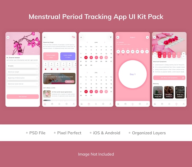 Menstrual period tracking app ui kit pack