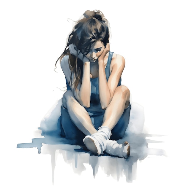 PSD mental disorder concept depression woman stress despair anxiety disorder fatigue watercolor