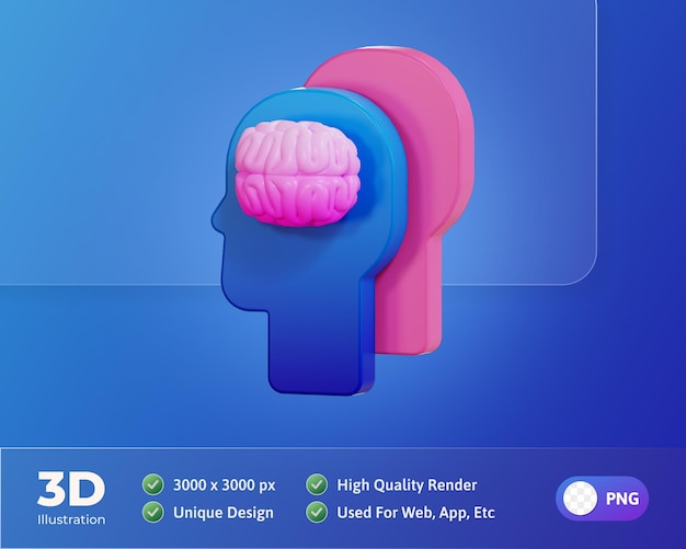 Illustrazione 3d dell'icona di salute e medicina mentale