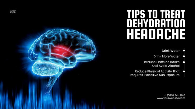 PSD mental illness medical banner template with glowing blue brain with red core on black background illustrating healthcare and headache concept