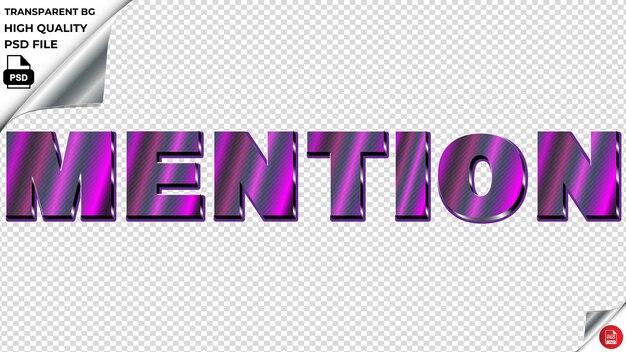 PSD mention typography purple light text metalic psd transparent