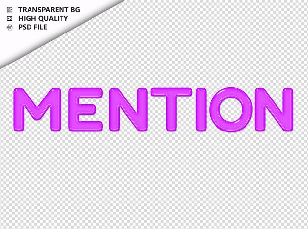 PSD mention typography purple text glosy glass psd transparent