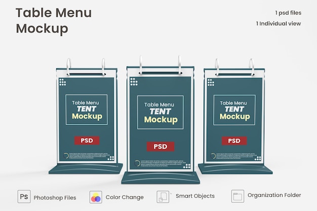 PSD メニューとテーブルテントのモックアッププレミアムpsd