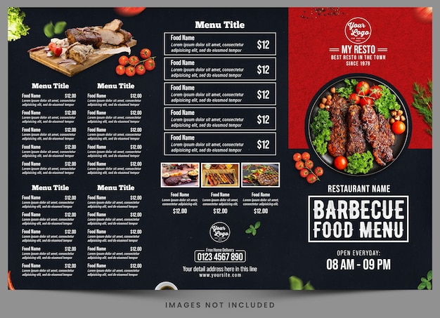 PSD un menu per un ristorante di barbecue.