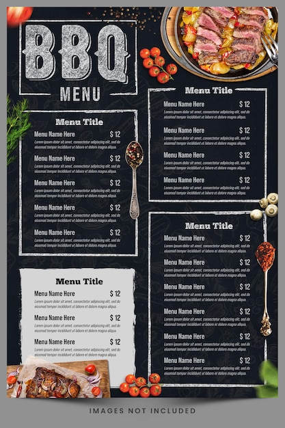 PSD viene visualizzato un menu per il menu barbecue.