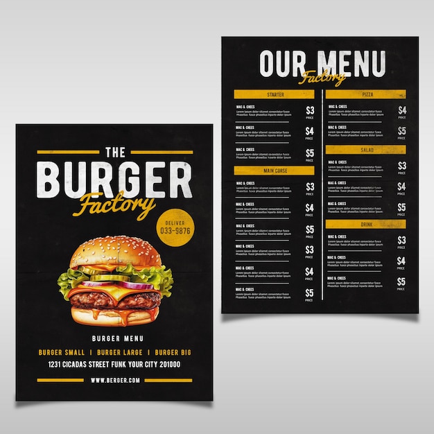 menu for the burger restaurant called the burger menu