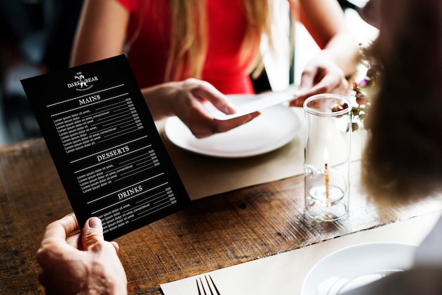 Menu card mockup restaurant branding psd