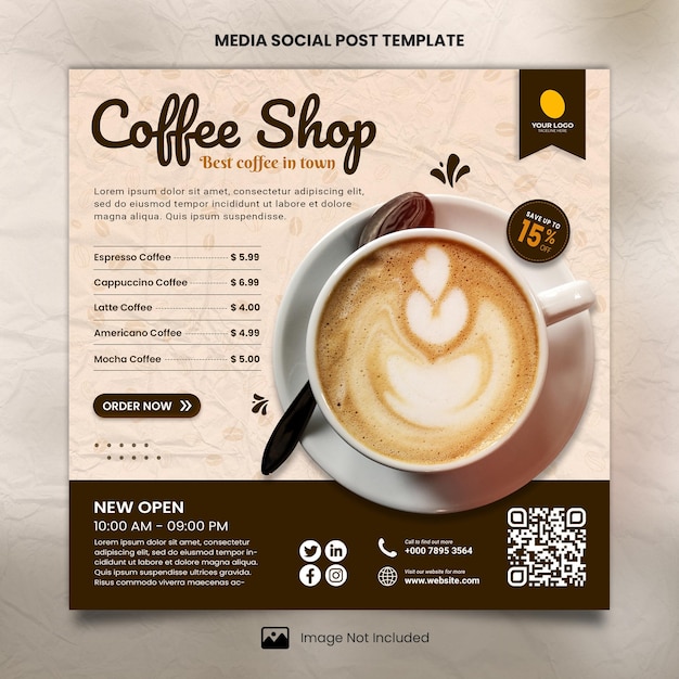 Modello di volantino quadrato caffè del menu