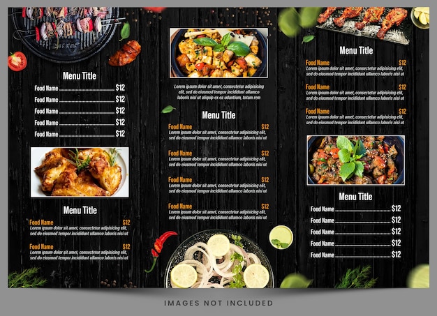 PSD menu dla restauracji otwartej na menu.