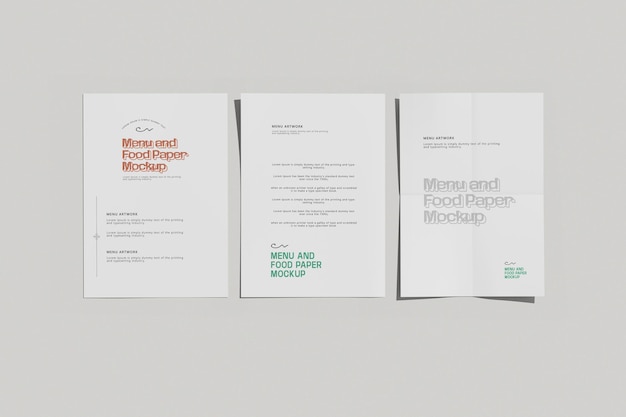 Menu and food paper mockup