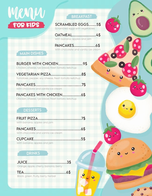 A menu for the kids for kids