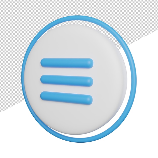 Menu knop pictogram teken zijaanzicht 3D-rendering pictogram illustratie op transparante achtergrond