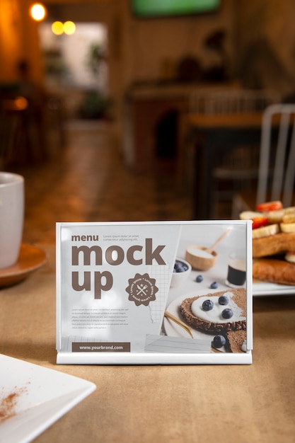 Menu mock-up at cafeteria with copy space