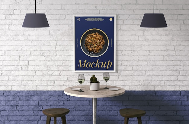 Menu mock-up design hanging on restaurant brick wall