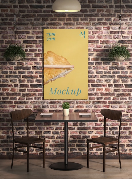 PSD menu mock-up ontwerp hangend aan de bakstenen muur van het restaurant