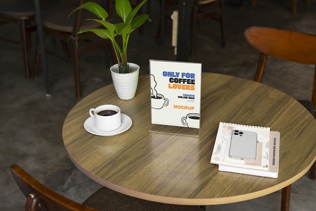 PSD menu mockup at cafeteria table