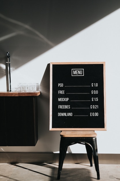 PSD menu mockup on chalkboard