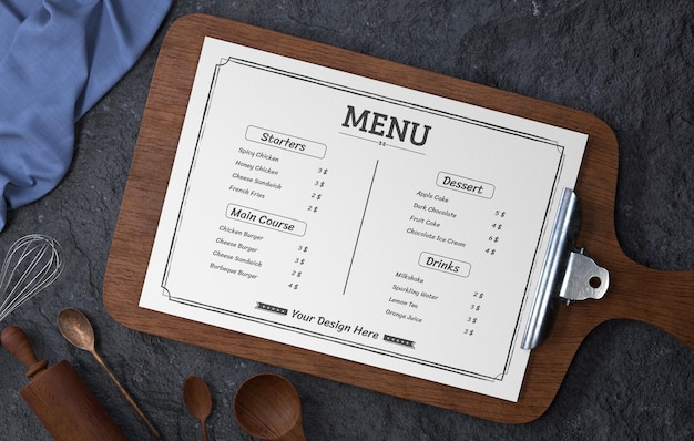 Menu mockup van het restaurant