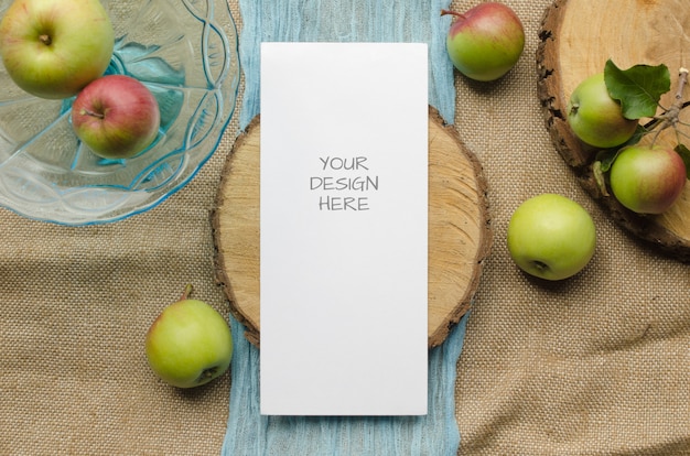 menu mockup with with apples in rustic style and natural.