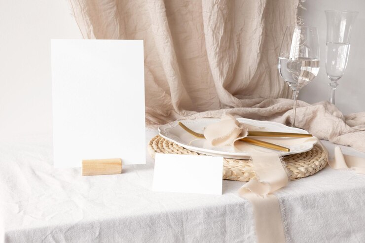 PSD menu and name cards mockup on beige background