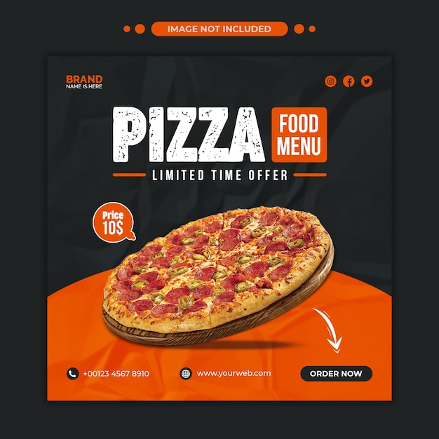 PSD menu pizzy promocyjne w mediach społecznościowych lub szablon banera internetowego