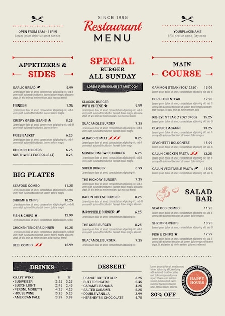 Menu restauracji A4 Portret