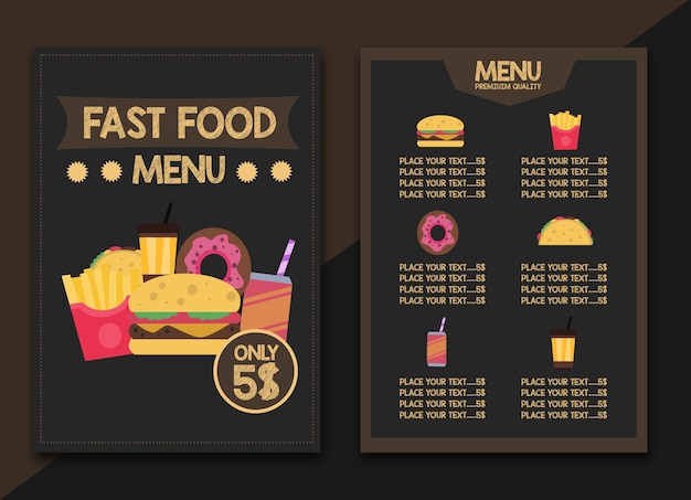 Menu restauracji Fast Food Vintage
