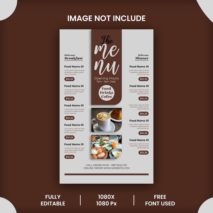 PSD menu restauracji i plakat menu w mediach społecznościowych