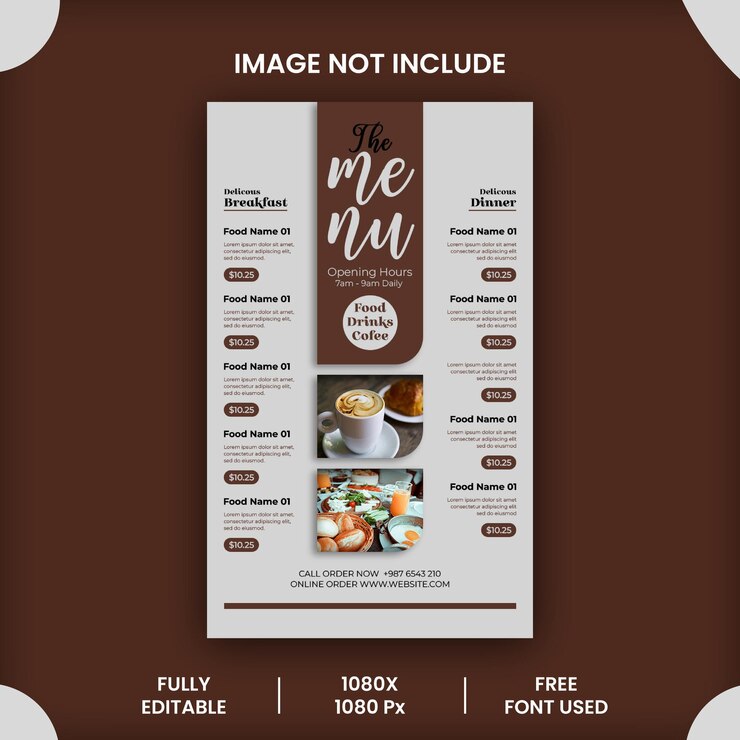 PSD menu restauracji i plakat menu w mediach społecznościowych
