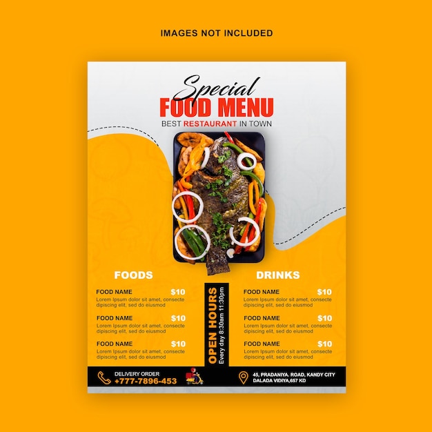 Menu restauracji ulotka z jedzeniem nowoczesny szablon PSD