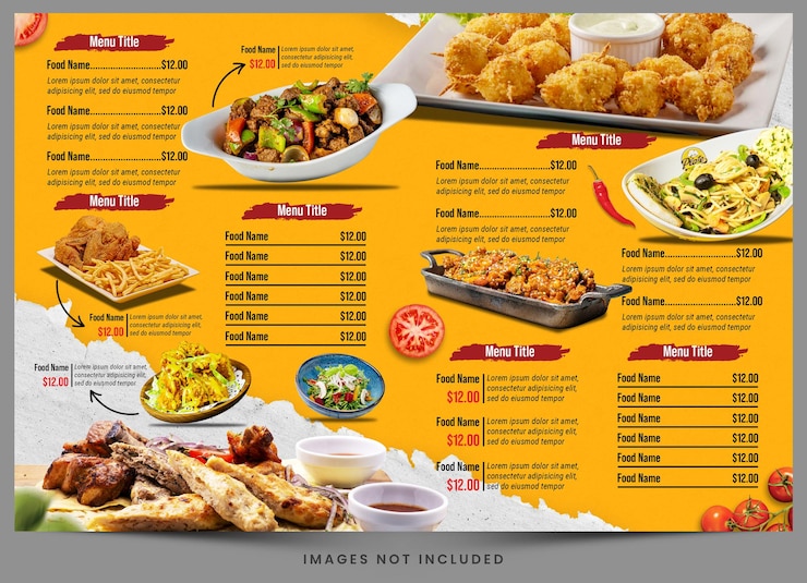 A menu for the restaurant called the chinese food scene.