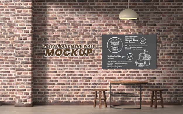 Menu in restaurant wall mockup