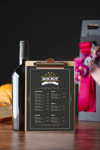 PSD menu for restaurant with bread and wine