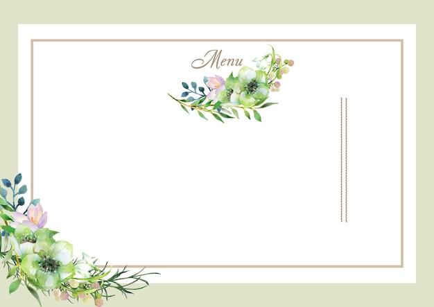 Menu sjabloon met aquarel bloemen