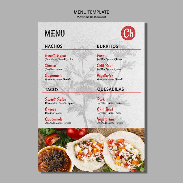 Menu template for mexican restaurant