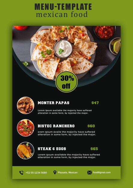 PSD menu template for restaurant mexican food psd