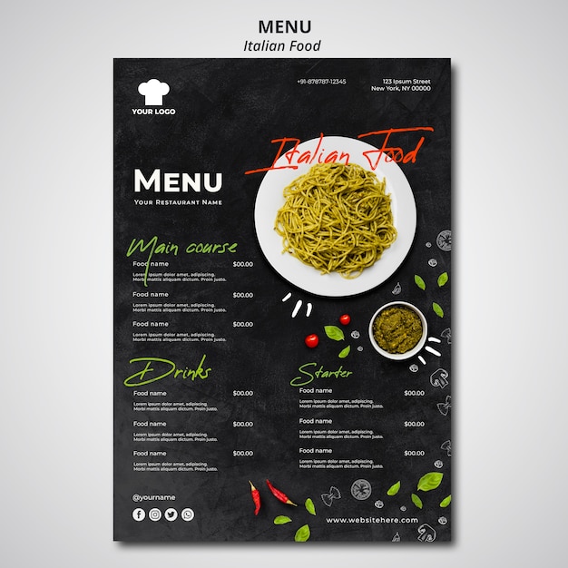 Menu template for traditional italian food restaurant