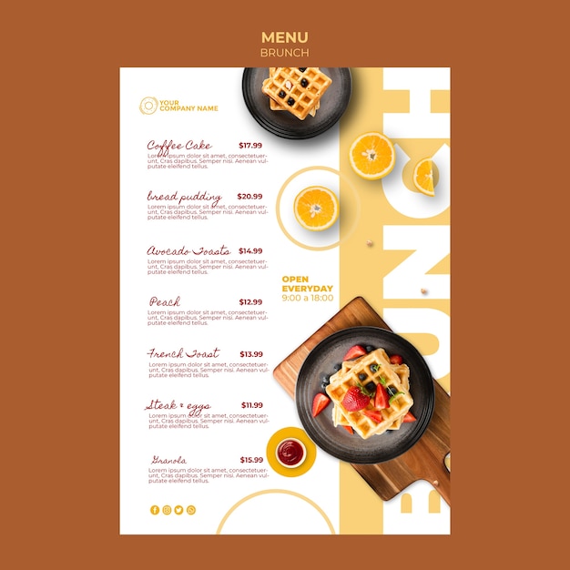 Modello di menu con tema del brunch