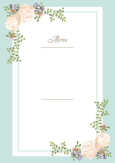 PSD modello di menu con fiori di rosa acquerellati per il matrimonio