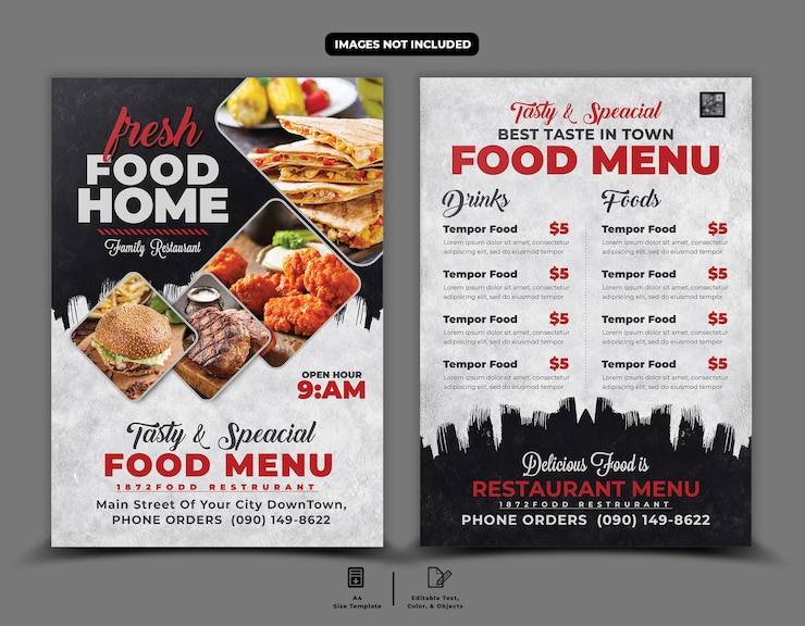 PSD menu van het restaurant