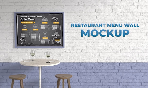 PSD menu w makiecie ściennej restauracji