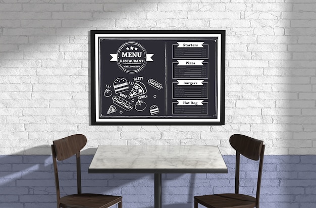 PSD menu w makiecie ściennej restauracji