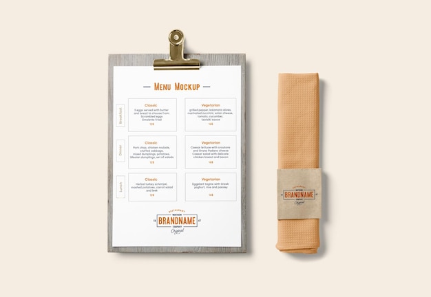 Menu with dishcloth mockup