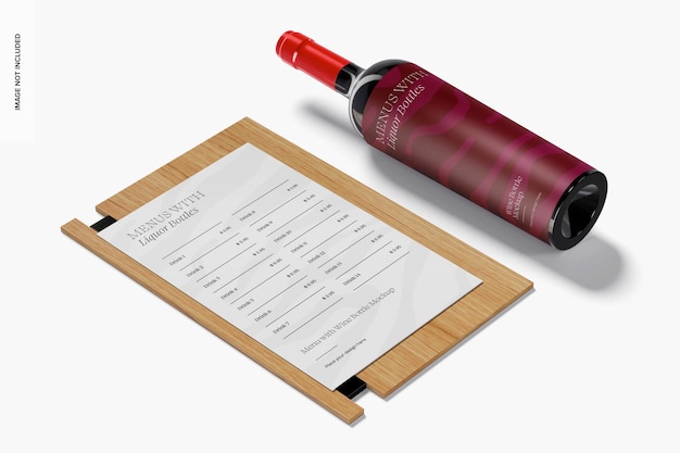 PSD menu con modello di bottiglia di vino
