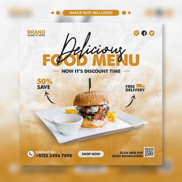 Menu żywności I Restauracja Instagram Post W Mediach Społecznościowych I Szablon Banera Internetowego